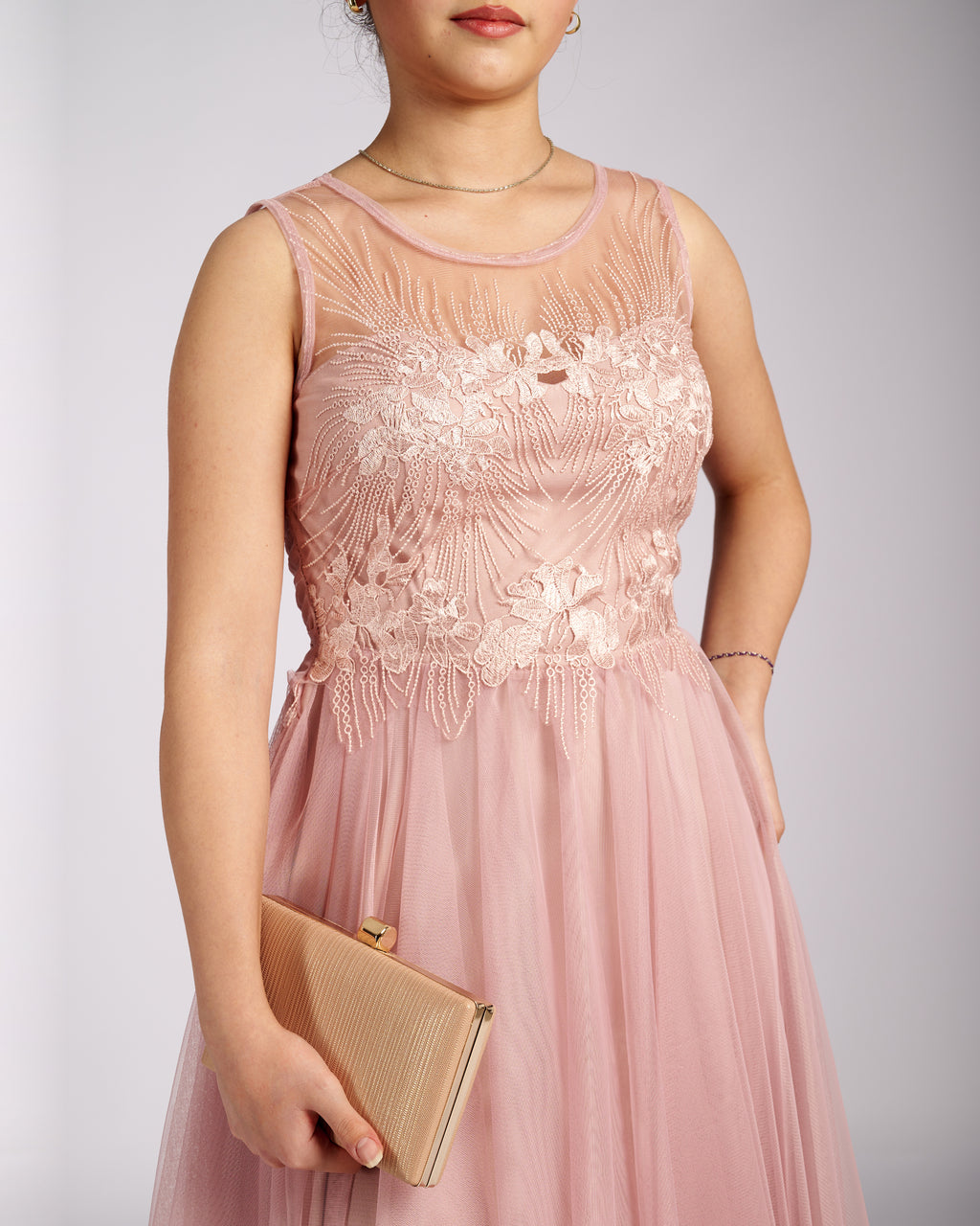 Mia Pink Tulle and Lace knee length Dress  " φορέματα βραδινά "