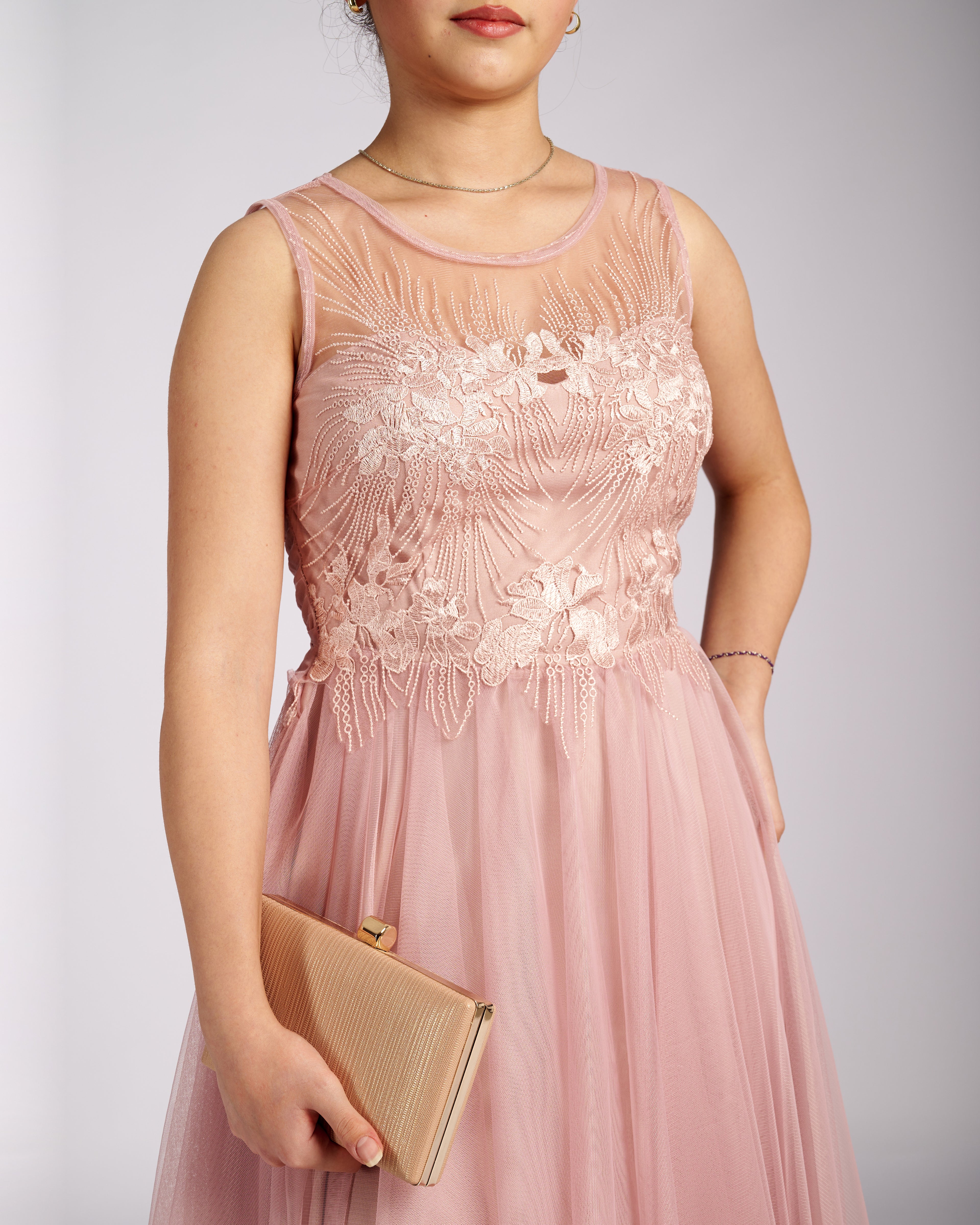 Mia Pink Tulle and Lace knee length Dress  " φορέματα βραδινά "