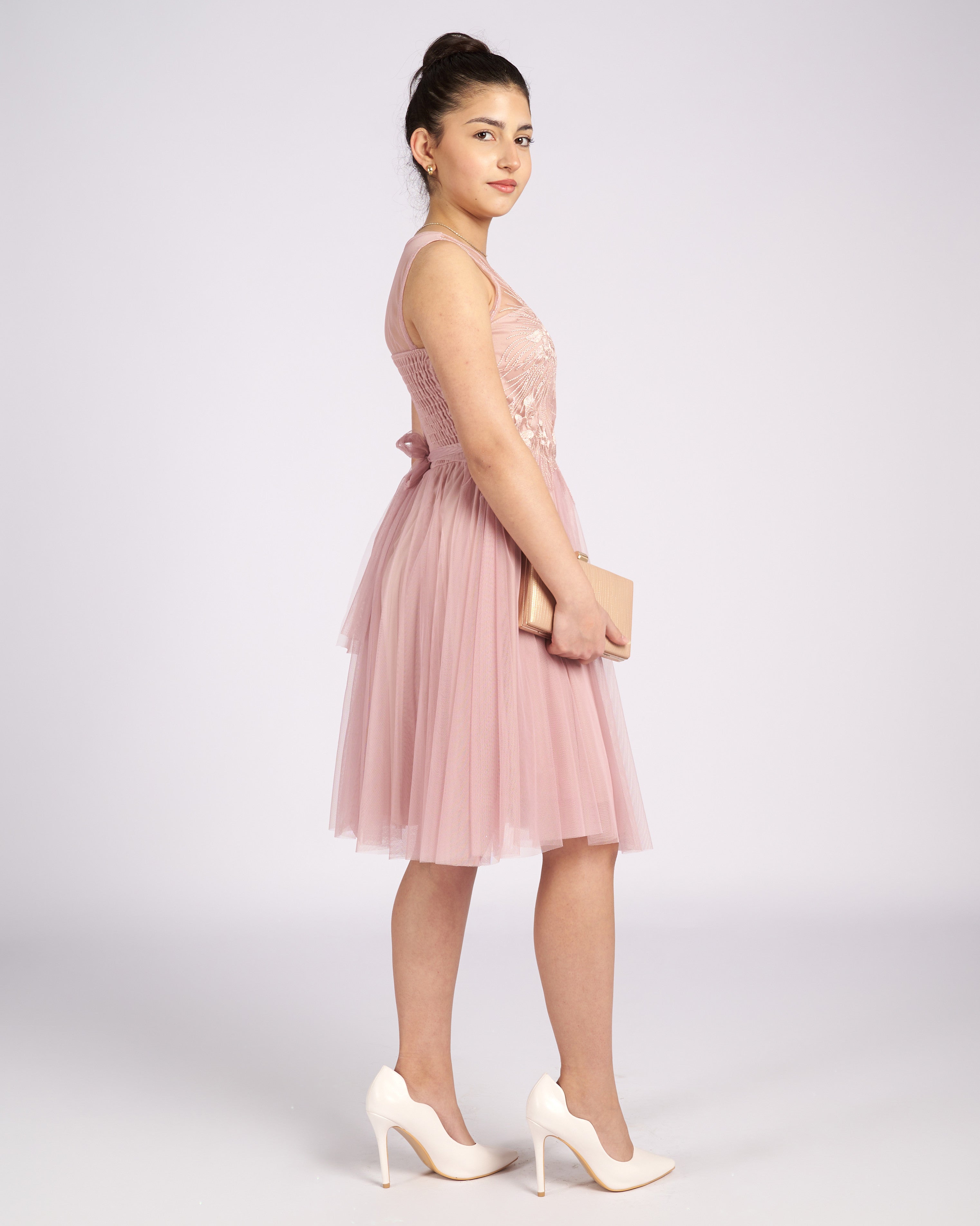 Mia Pink Tulle and Lace knee length Dress  " φορέματα βραδινά "