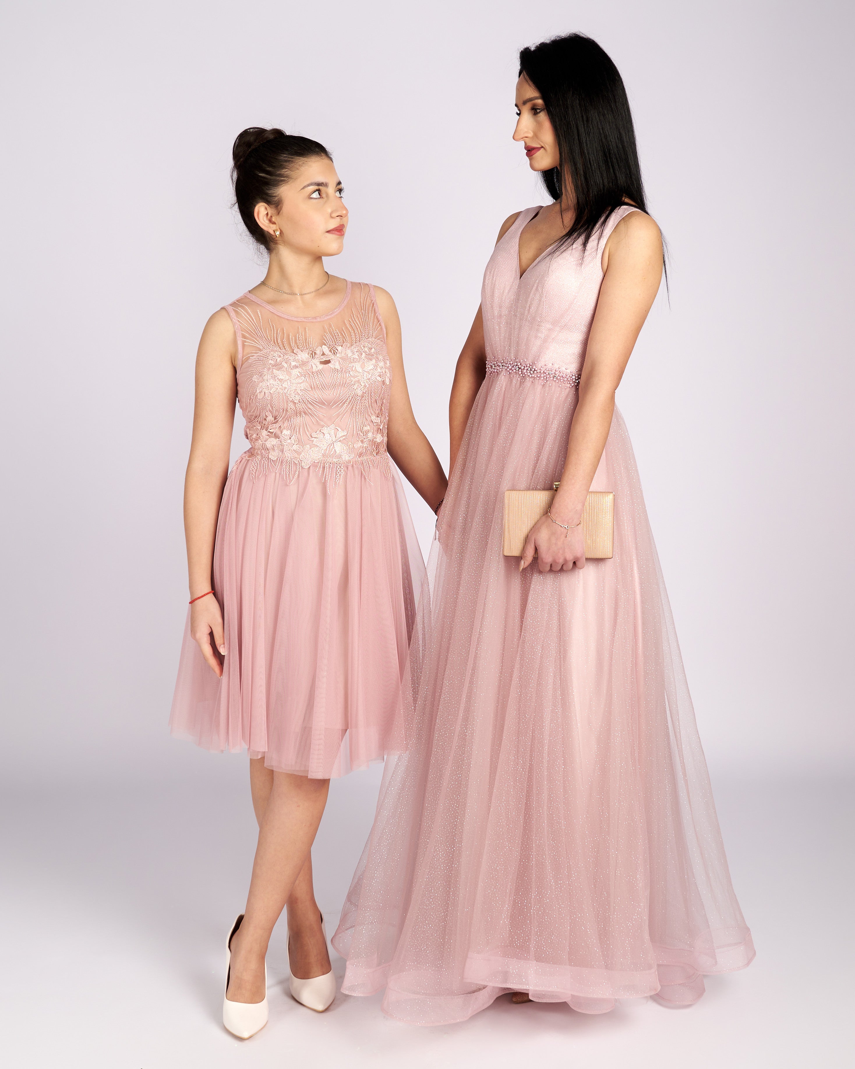 Mia Pink Tulle and Lace knee length Dress  " φορέματα βραδινά "