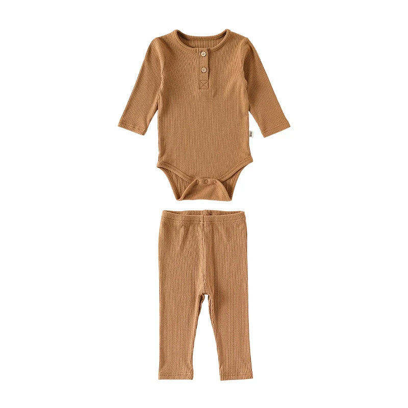 Autumn Arrival Baby Unisex Long Sleeves Casual Plain Crew Neck bodysuit and Pants Clothing Sets
