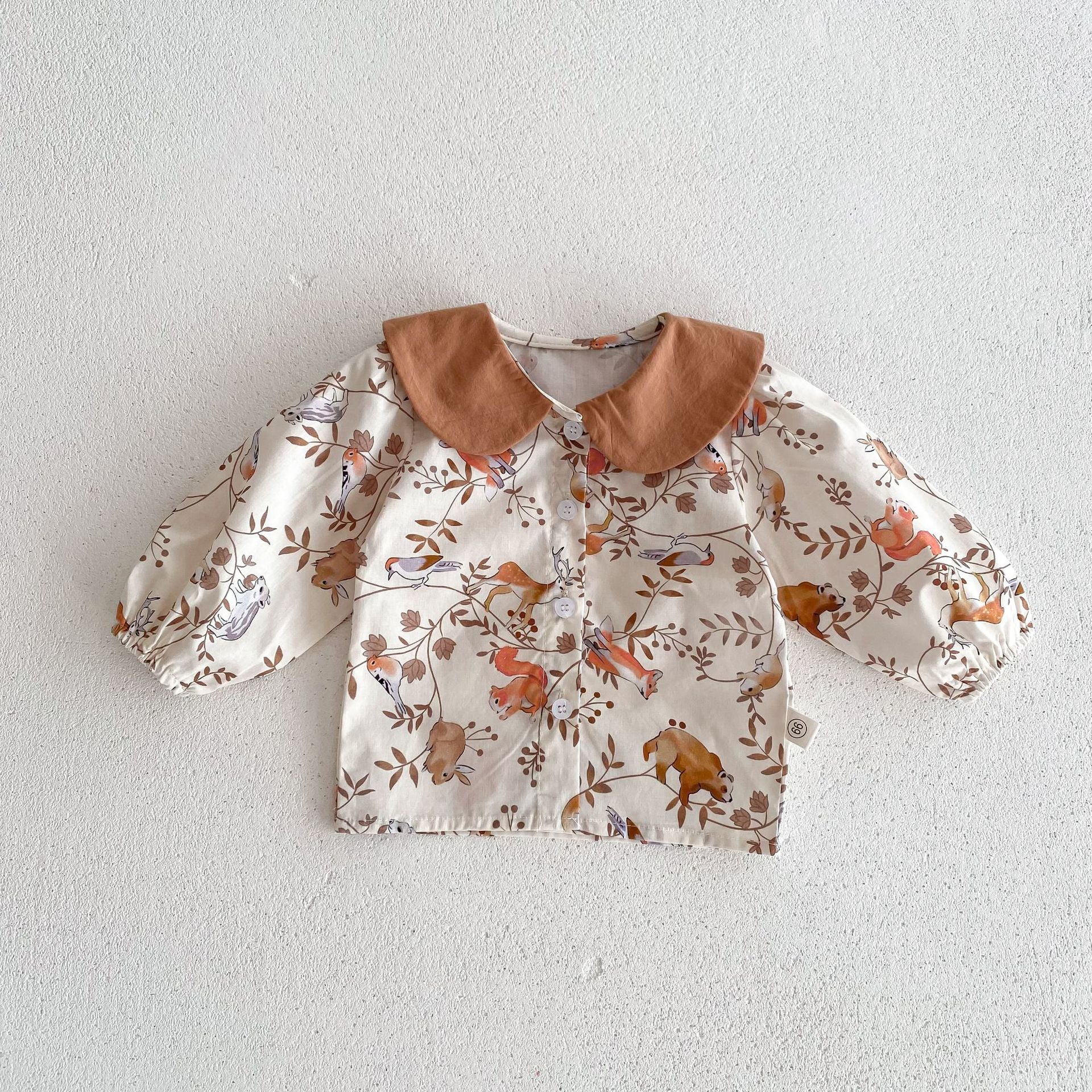 Spring and Autumn Baby Kids Unisex Flowers and Animals Pattern Long Sleeves Shirt and Sleeveless Overalls Clothing Set